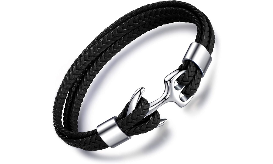 Image 4: Bracelet pour homme en cuir avec fermoir ancre