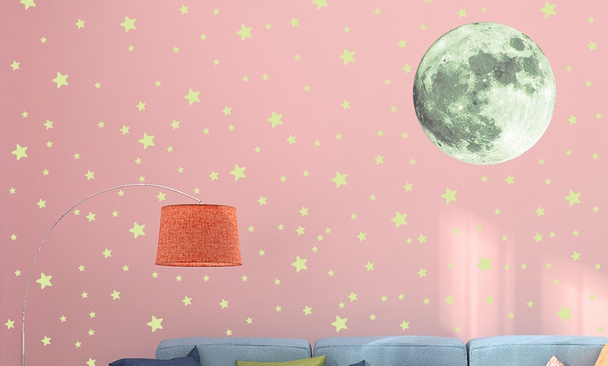 Image 5: One or Two Glow-in-the-Dark Moon and Stars Wall Sticker Sets