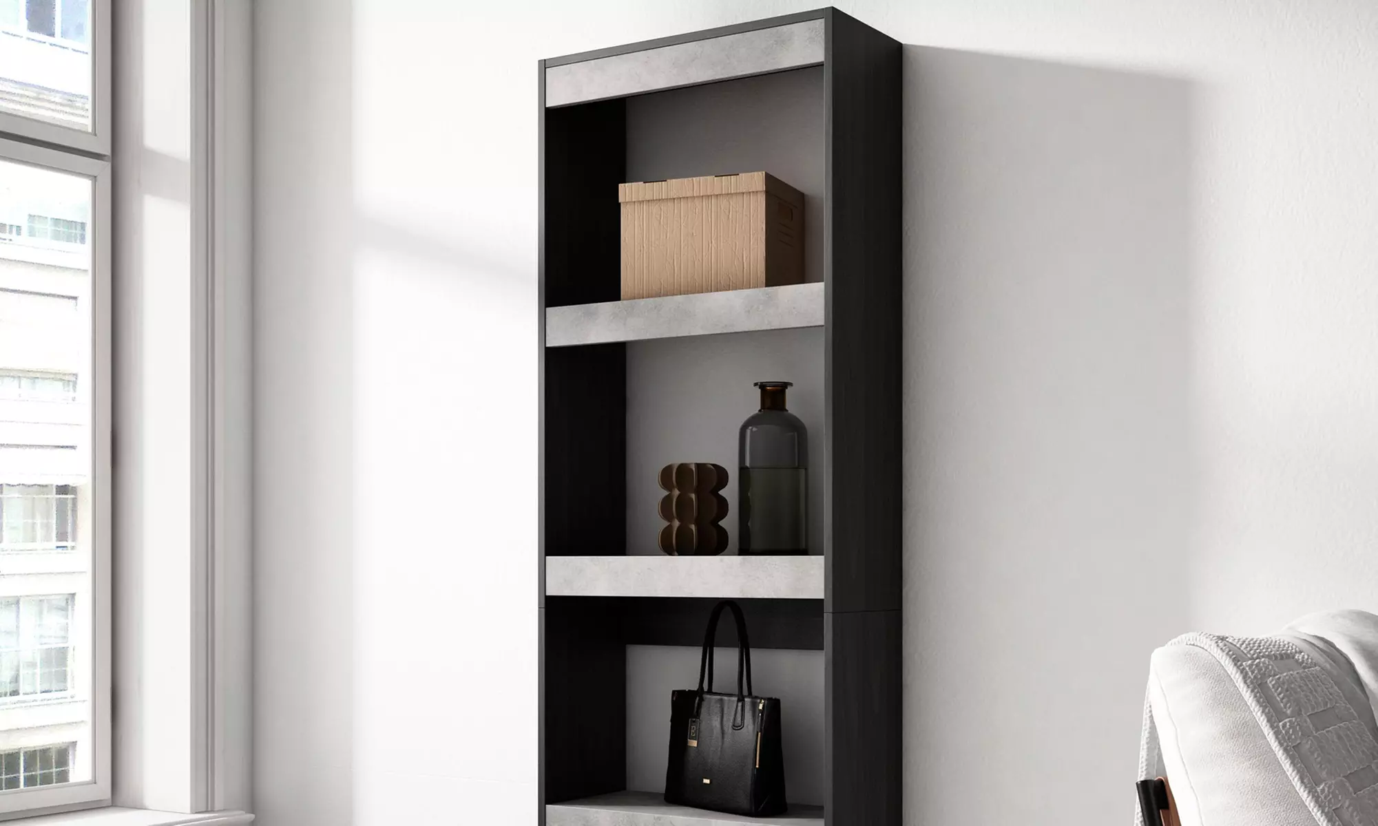 Elegante estantería de madera porosa; 60cm x 186cm x 25cm