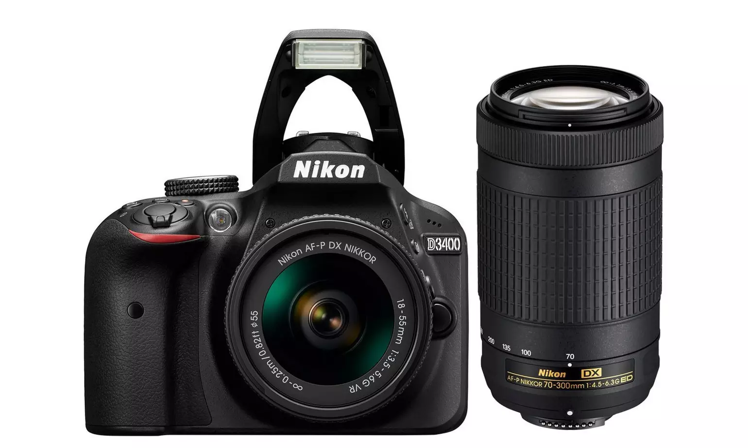 Nikon D3400 24.2MP DSLR Camera w/ 18-55mm & 70-300mm Lens Bundle (Manufacturer Refurbished) - Primary Image