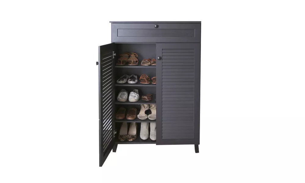 Baxton Studio Wood Louvered-Door Shoe-Storage Cabinet - Primary Image