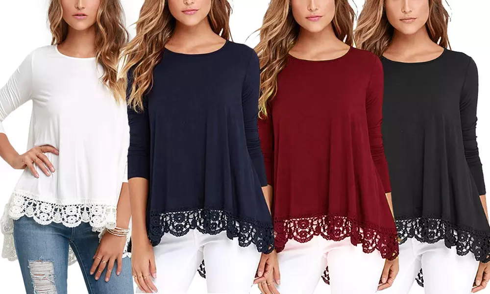 T-shirt asymétrique détails dentelle sur le bas, marque Fanstastic - Primary Image