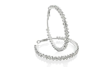 18K White Gold-Plated Zig-Zag Hoop Earrings with Swarovski Elements