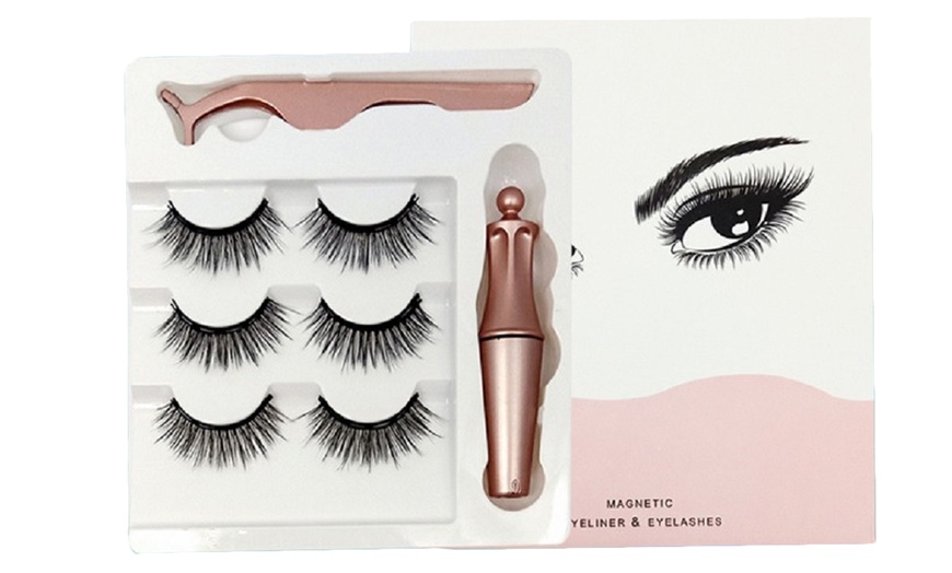 Image 3: Black False Reusable Magnetic Eyelashes Set