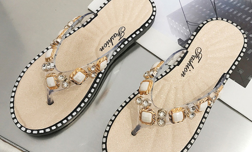 Image 11: Women's Casual Rhinestone Flip-Flops With Free Delivery