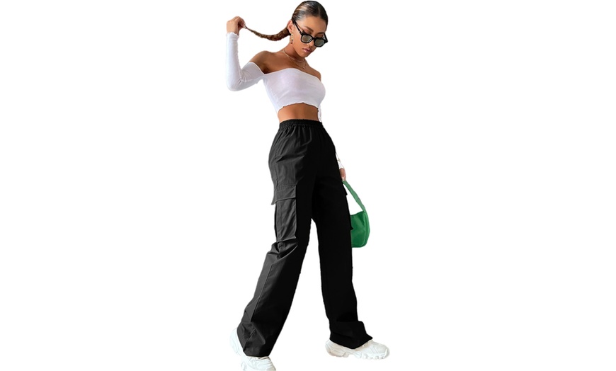 Image 7: Women's High-Waist Flap Pocket Cargo Trousers