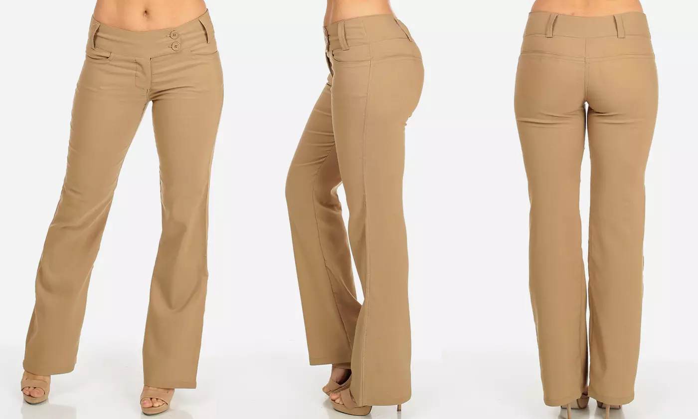 Juniors' Mid-Rise Work Dress Pants (Size M) - Primary Image
