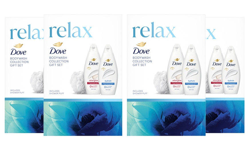 Image 7: Upto Four Dove Relax Two-Pieces Gift Set with Shower Puff 