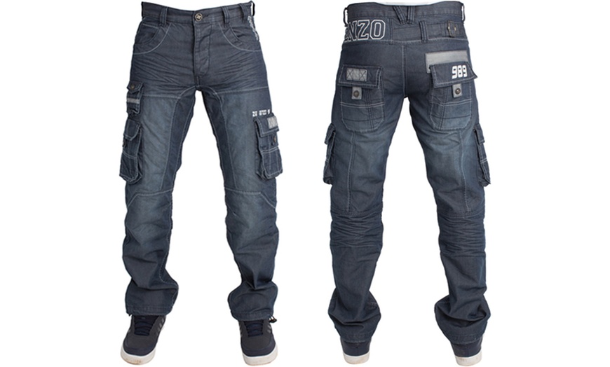 Image 4: Enzo Men's Cargo Combat Jeans