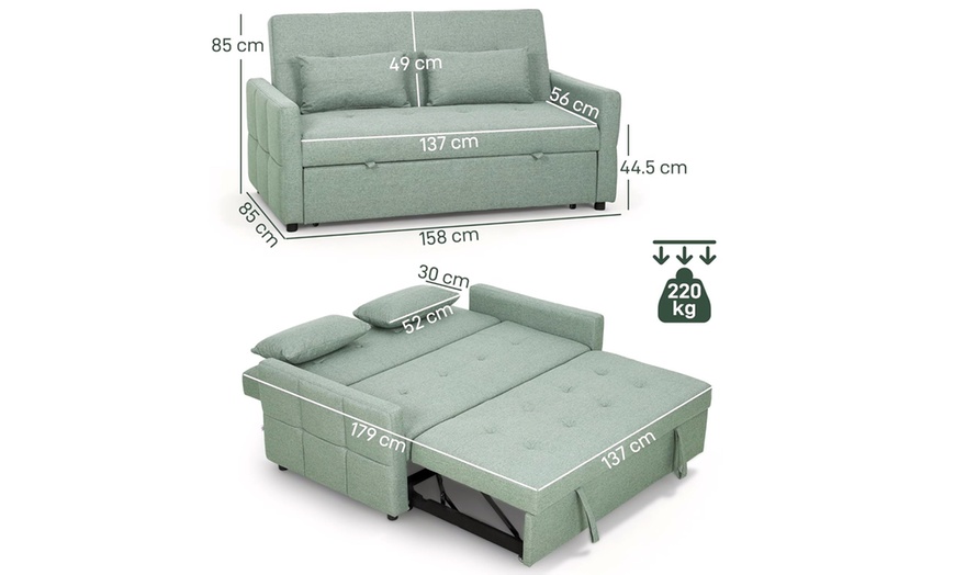 Image 14: HomCom 2-in-1 Sofa Bed Convertible Lounger with Linen-Look Upholstery