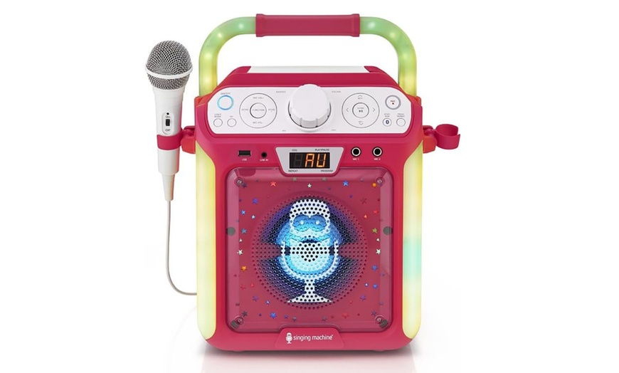 Image 2: Bluetooth and CD Karaoke Machine with LED Lights and Microphone