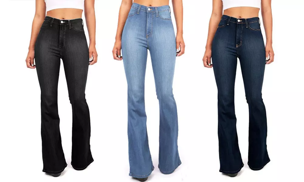 1 o 2 jeans donna a zampa d'elefante disponibili in 3 colori e varie taglie - Primary Image