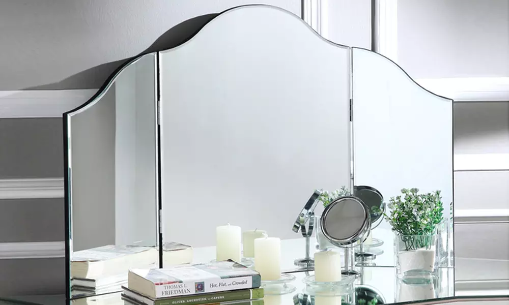 Hannah Frameless Tri-Fold Tabletop Vanity Mirror - Primary Image