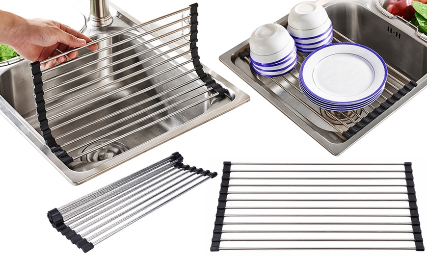 Image 3: Kitchen Roll-Up Dish Drainer Rack