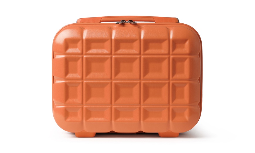 Image 2: Orange ABS Waffle Textured Suitcases and Hard Shell Vanity Case