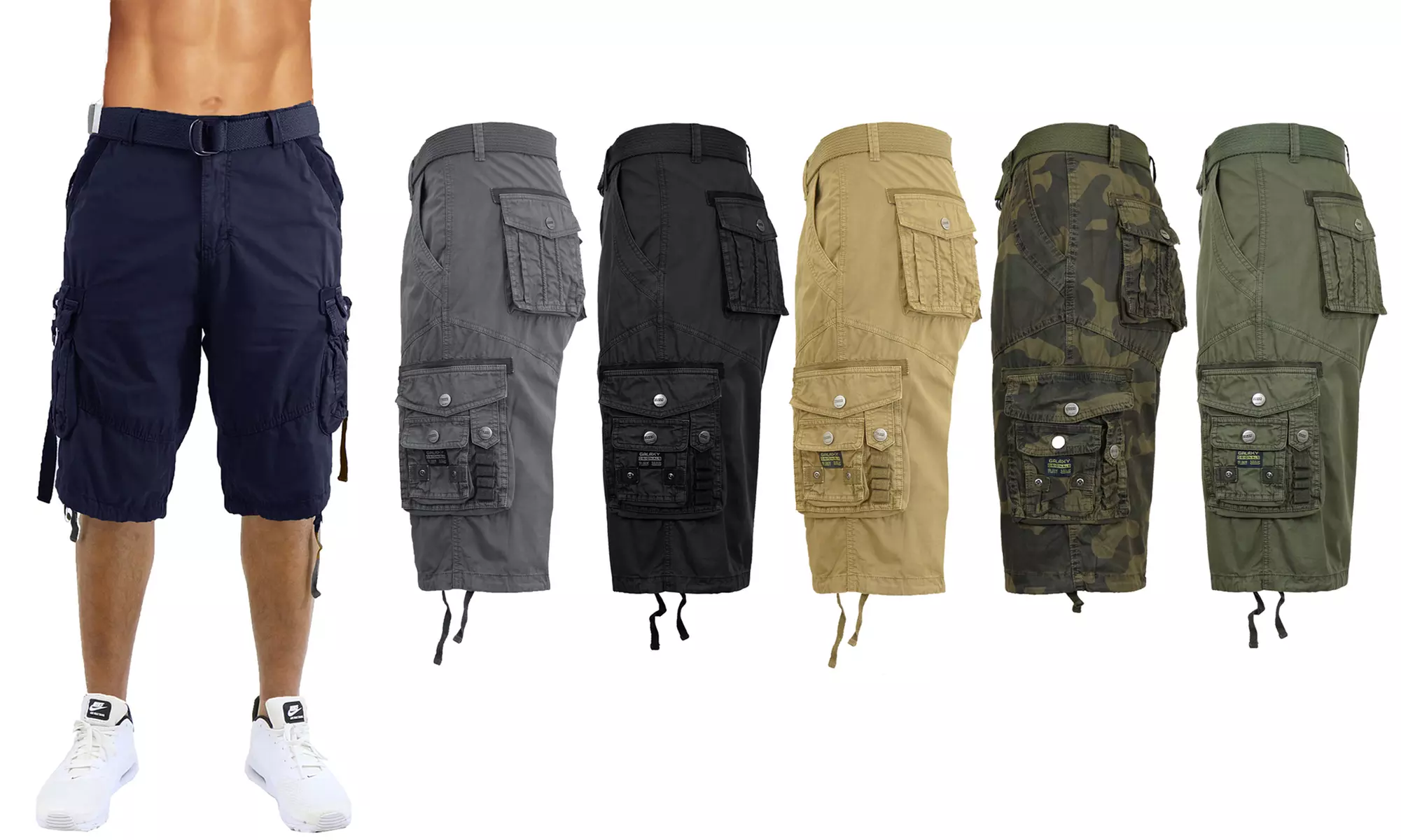 3-Pack Galaxy By Harvic Men's Classic-Fit Belted Cargo Shorts (30-42) - Primary Image