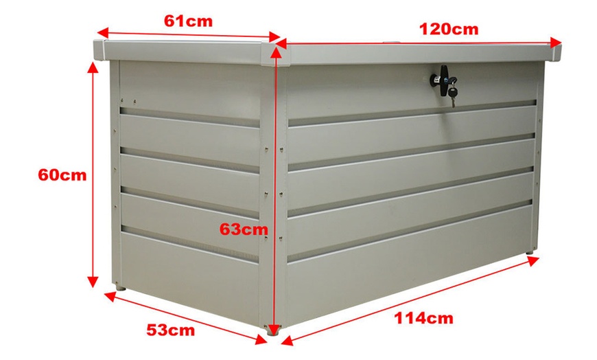 Image 2: 350L Metal Lockable Garden Storage Box Patio Waterproof Box