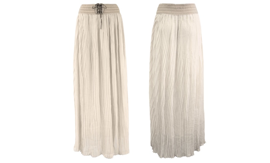 Image 10: Pleated Chiffon Palazzo Trousers or Maxi Skirt with Woven Waist