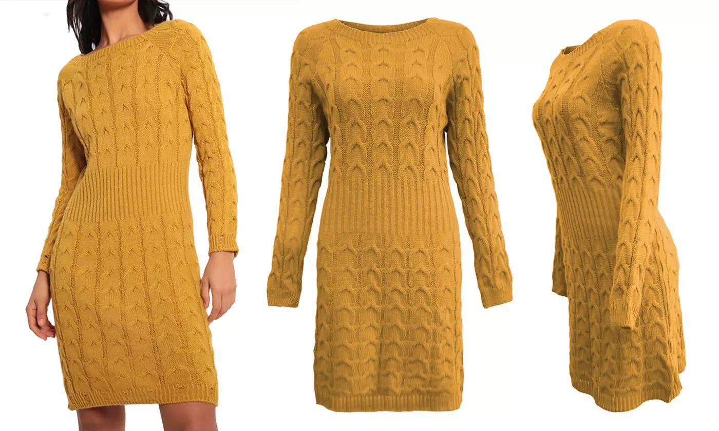 Cable Knit Jumper Ribbed Waist Dress