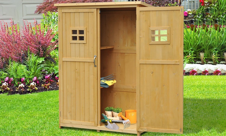 Image 1: Double-Door Wooden Storage Shed