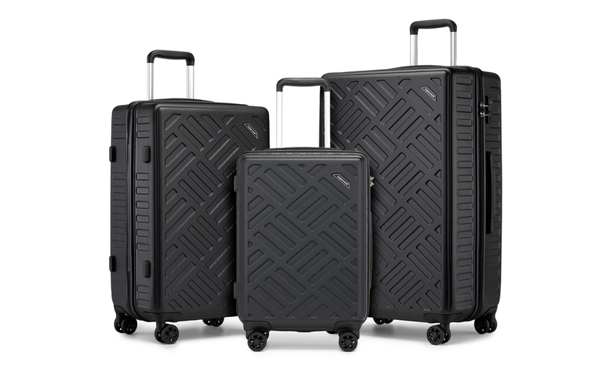 Image 12: Three-Piece Sleek Geometric Pattern Hard Shell ABS+PC Suitcase Set 