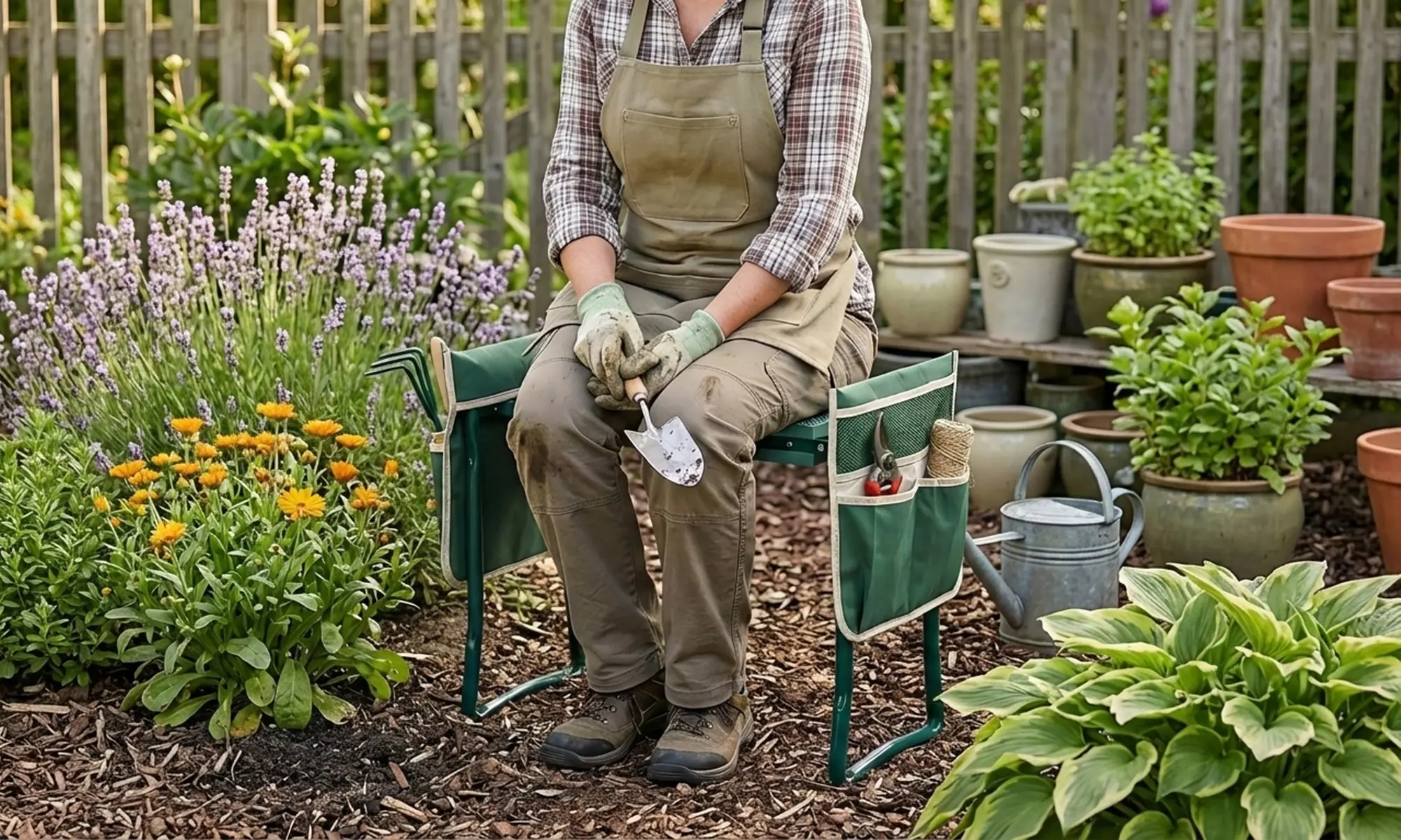 Opvouwbare tuinkniebank met opbergvakken