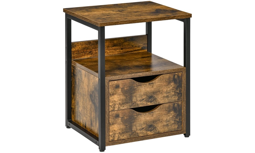 Image 2: HomCom Side Table with Two Drawers