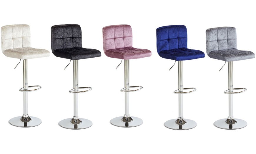 Image 1: Two Crushed Velvet Bar Stools