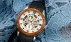 Empress Victoria Women's Automatic Skeleton Dial Wooden Bezel Leather Strap Watch