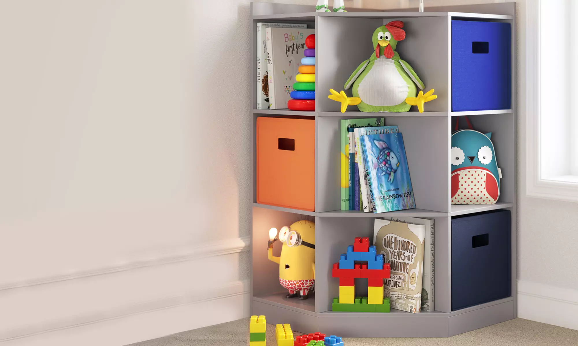 Kids 6-Cubby 3-Shelf Corner Cabinet
 - Primary Image