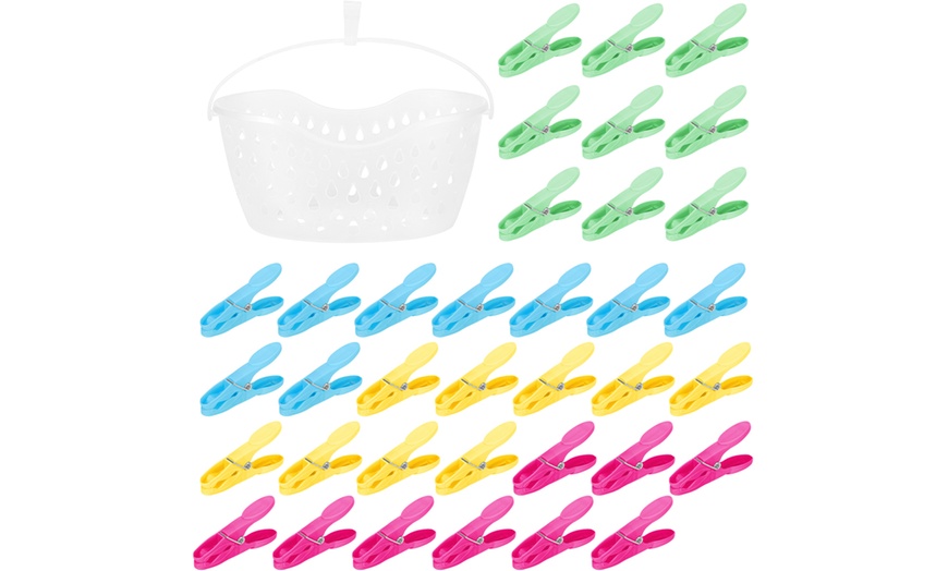 Image 2: Plastic Clothes Peg Basket 36 Piece Set Multicoloured