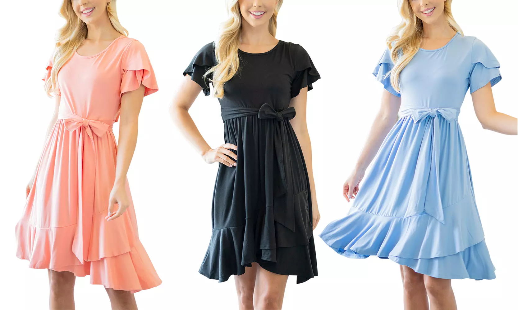 Riah Fashion Women's Tulip-Ruffle Tie-Waist Dress - Primary Image