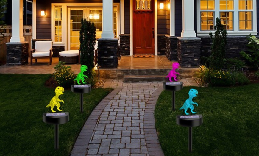 Image 1: Two, Four or Eight Solar Dinosaur LED Lights