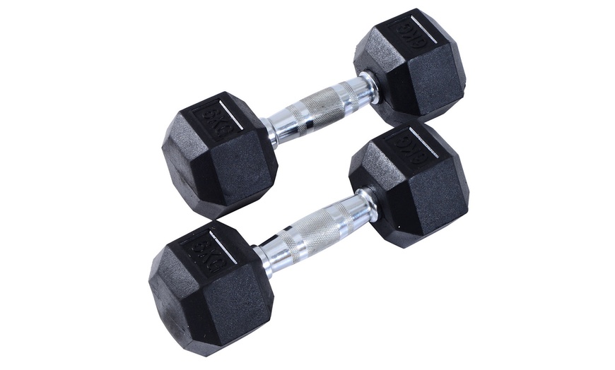 Image 22: HOMCOM Hex Dumbbell Weights 4kg-20kg; Rubber Weight and Metal Grip