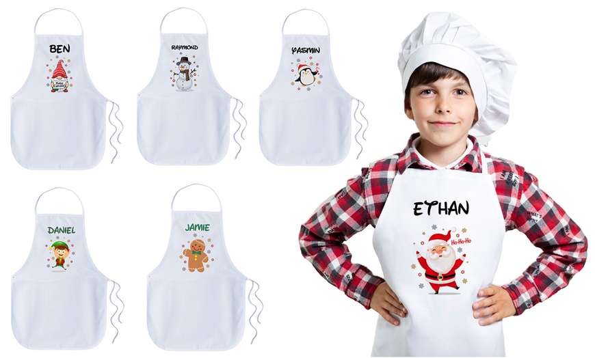 Image 1: Personalized Kids Christmas Aprons for Holiday Fun!