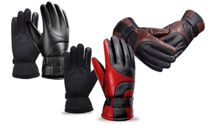 Men's Leather Winter Waterproof Touch Screen Gloves