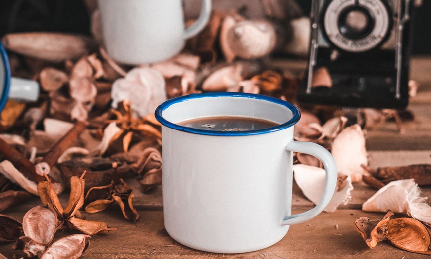 Image 1: White Enamel Coffee Mug