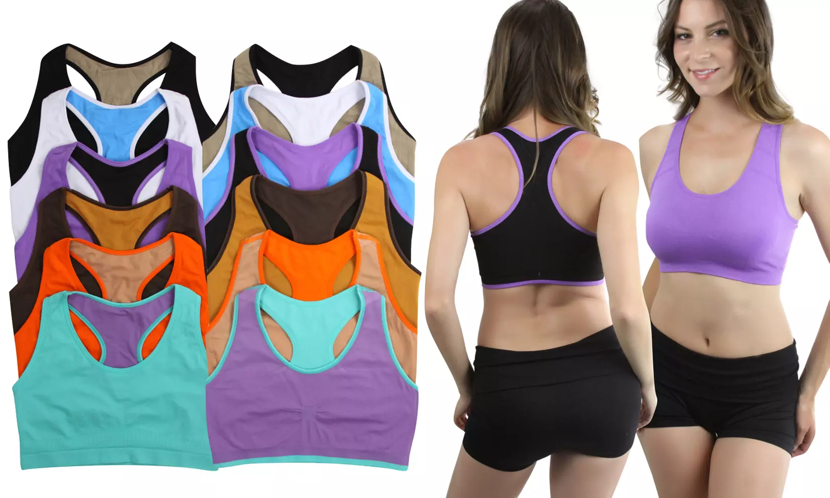 Women's Padded Reversible Racerback Sports Bras (6-Pack) - Primary Image