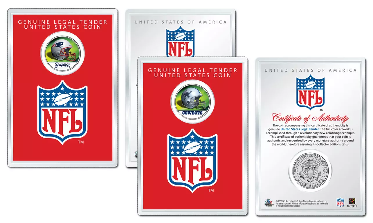 NFL Team Helmet JFK Half-Dollar Coin in 4"x6" Lens Display - Primary Image