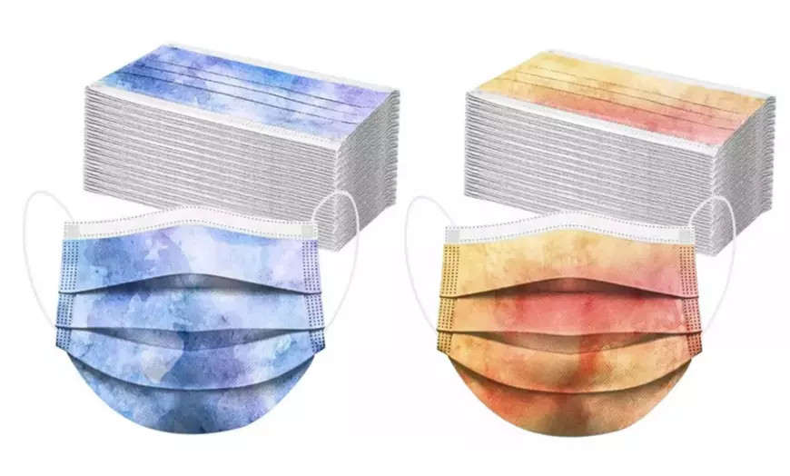 Image 8: 50x Tie-Dye Printed Disposable Face Mask