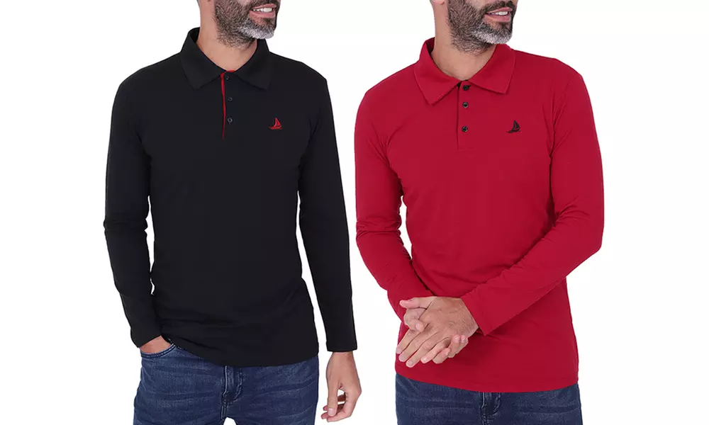 Two Packs of Blu Apparel Men's Long Sleeve Joshua Polo Shirts