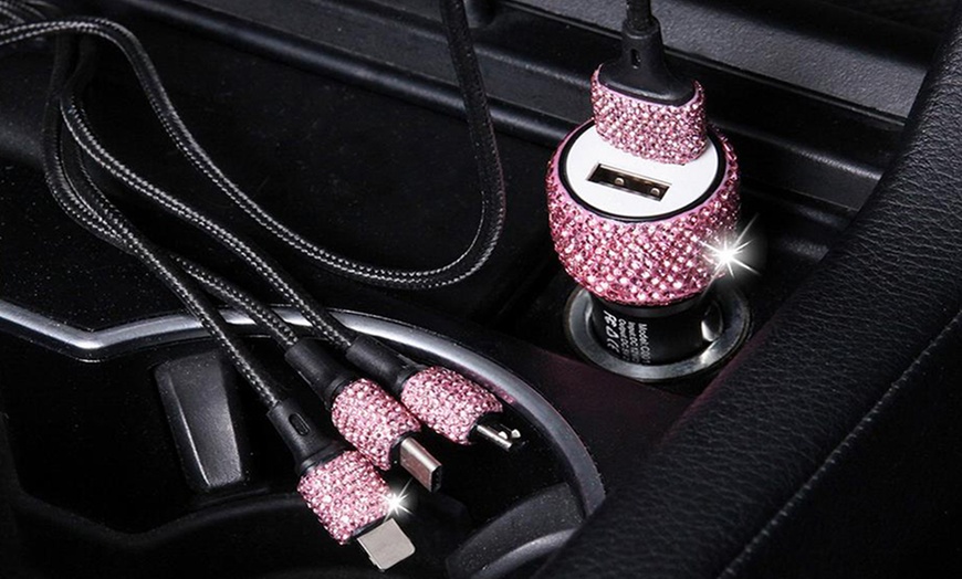 Image 9: Diamond Car Charger with Three-in-One Charging Cable