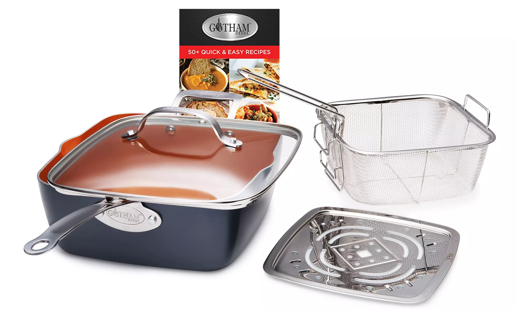 Gotham Steel Copper Deep Square Pan with Fry Basket – As Seen on TV (4-Pc Set) - Primary Image