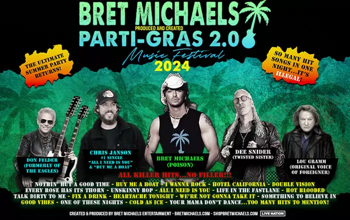 Bret Michaels - Parti Gras 2024 with Chris Janson, Don Felder, Dee Snider & Lou Gramm on August 30 at 7 p.m. - Primary Image