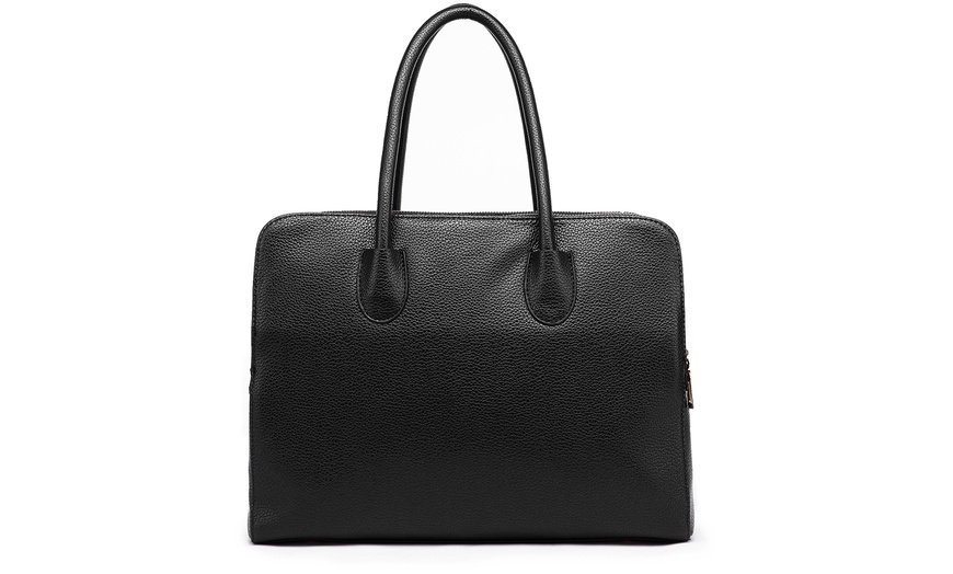 Image 4: Textured PU Leather Classic Tote Shoulder Bag