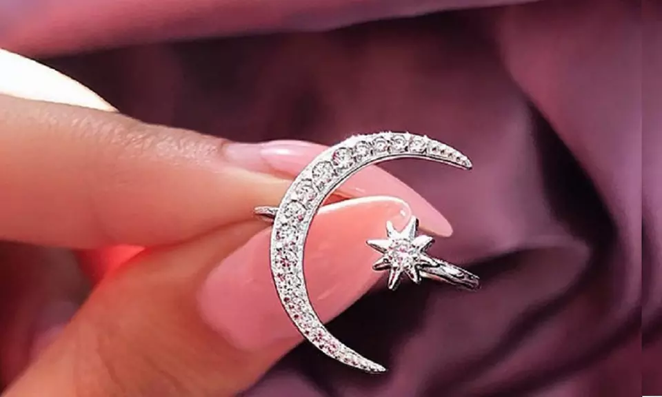 1 ou 3 bagues lune et étoile avec strass, taille unique - Primary Image