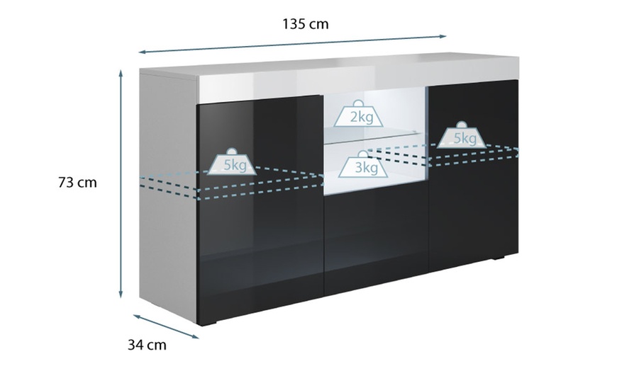 Image 9: Aparador Sefora con 3 puertas, estante de cristal y LED