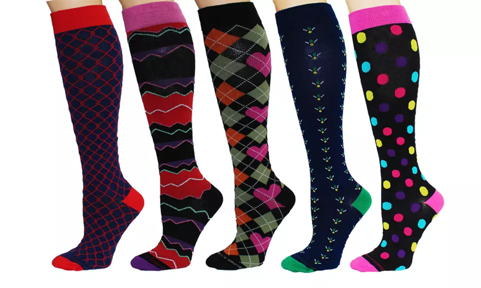 REXX Women's Patterned Knee-High Compression Socks (5-Pack) - Second Medium