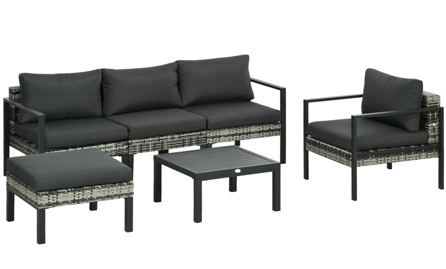 Image 2: Outsunny Six-Piece Rattan Garden Sofa Set