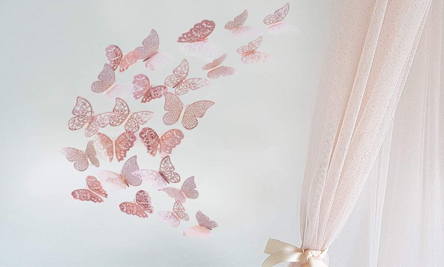 Image 5: 12, 36 or 60 Rose Gold Butterfly Wall Stickers